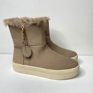 J/Slides Henley Faux Fur Lined Booties Nubuck Leather